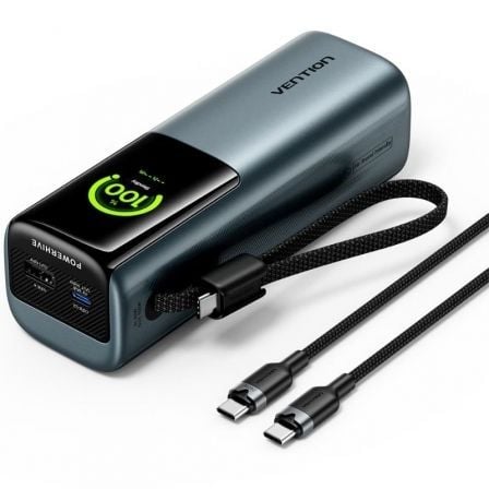 Powerbank 20000mAh Vention FKFH0/ 165W/ Gris/ Incluye Cable USB Tipo-C